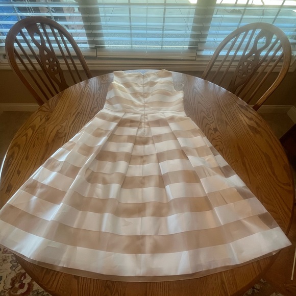 LELA ROSE Organza Striped Boat Neck Full Skirt Dress Pockets Size 14 White READ - Picture 4 of 15
